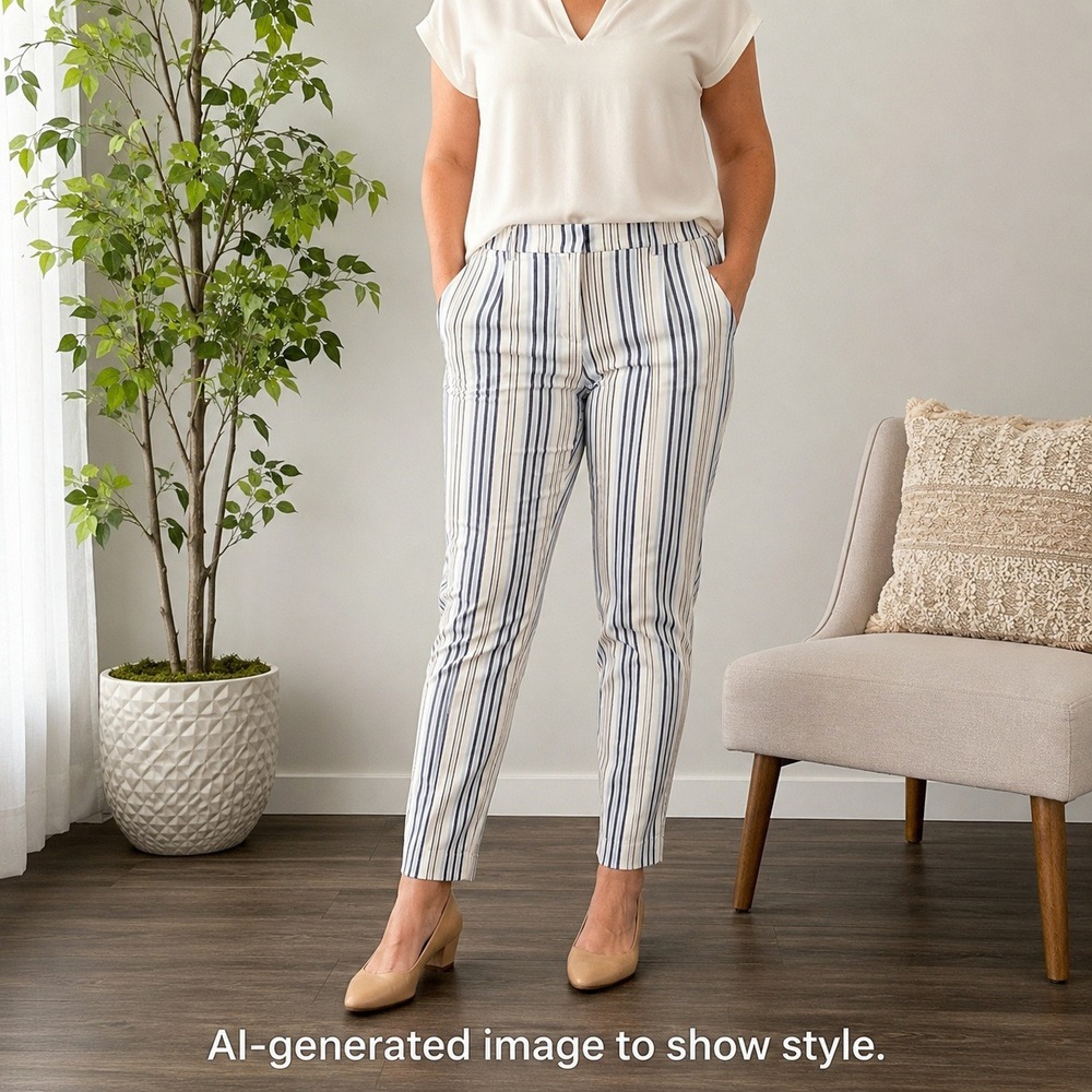 Express Columnist Ankle Pants Womens 12R Mid Rise Stretch Striped Blue White